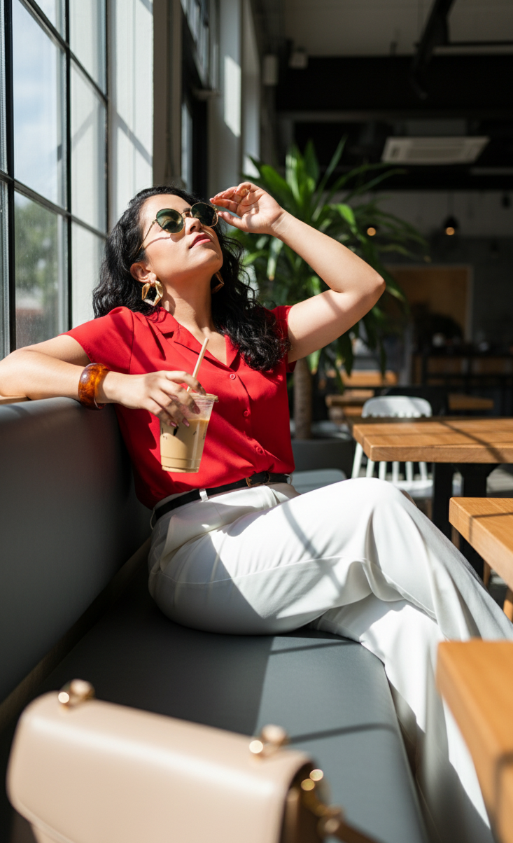 Diana Méndez descansando con un café frío