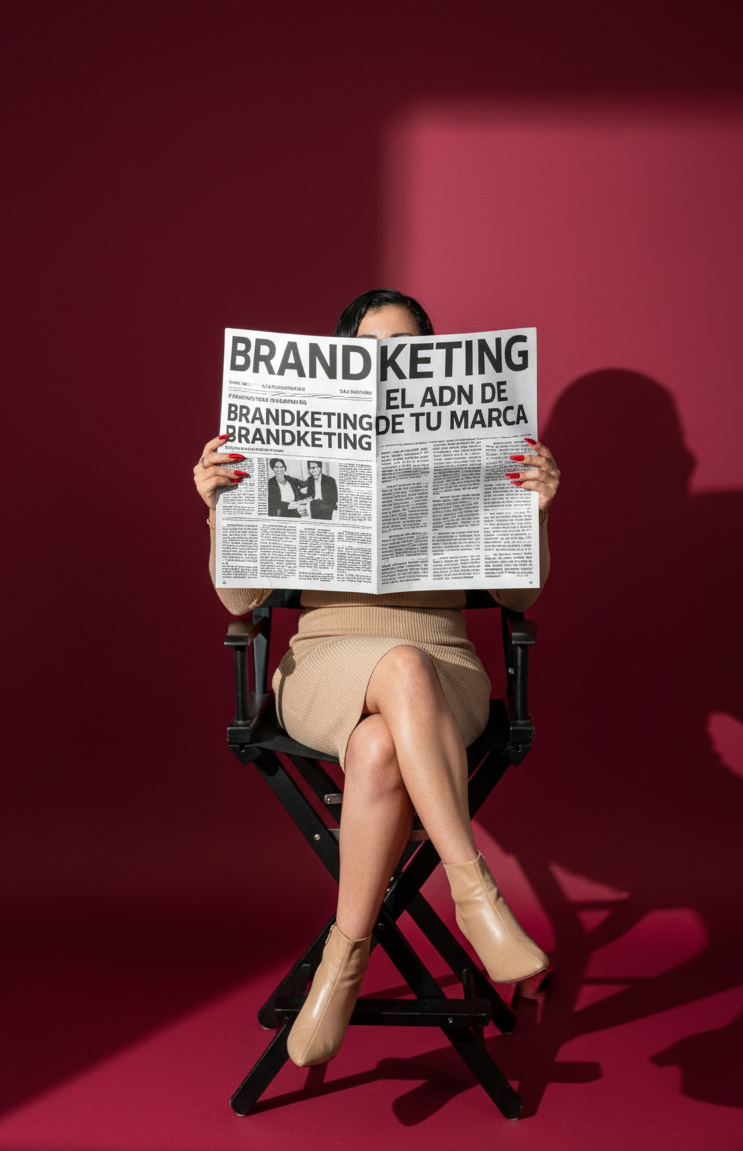 Diana Méndez leyendo un periódico de Brandketing