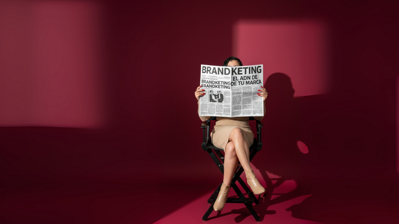 Diana Méndez leyendo un periódico con el titular Brandketing